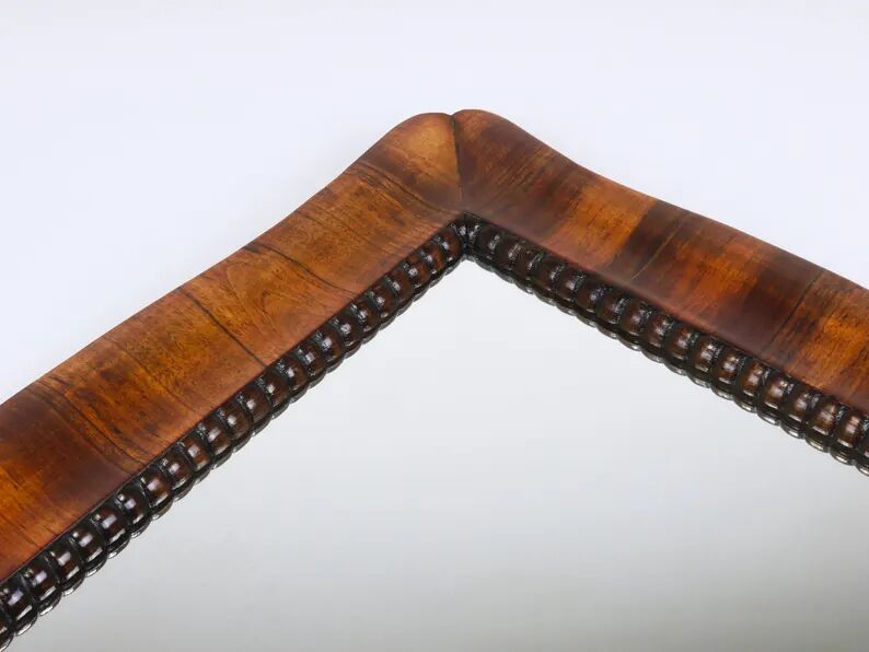 Square Biedermeier Carved & Scalloped Walnut Wall Mirror, Vienna, ca. 1850