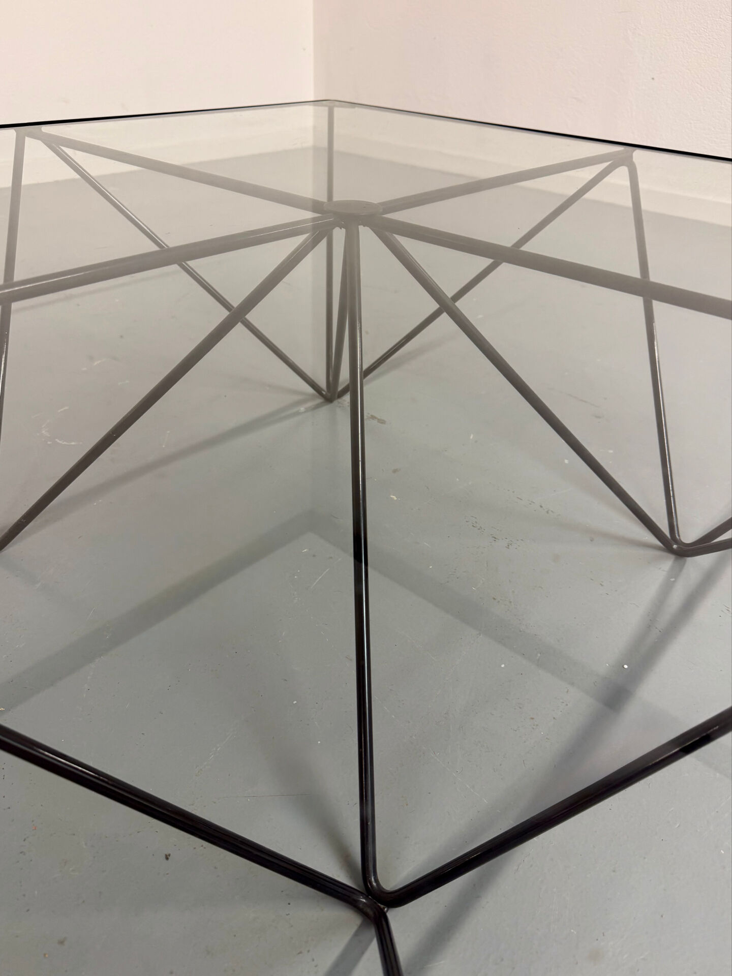 Vintage 1980s Italian architectural design metal coffee table.
