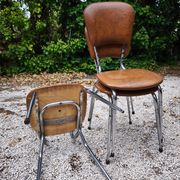 Set of 3 faux leather/steel chairs from the 50s/60s