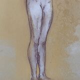 Tableau signé sanguine pastel portait féminin « la coiffure »