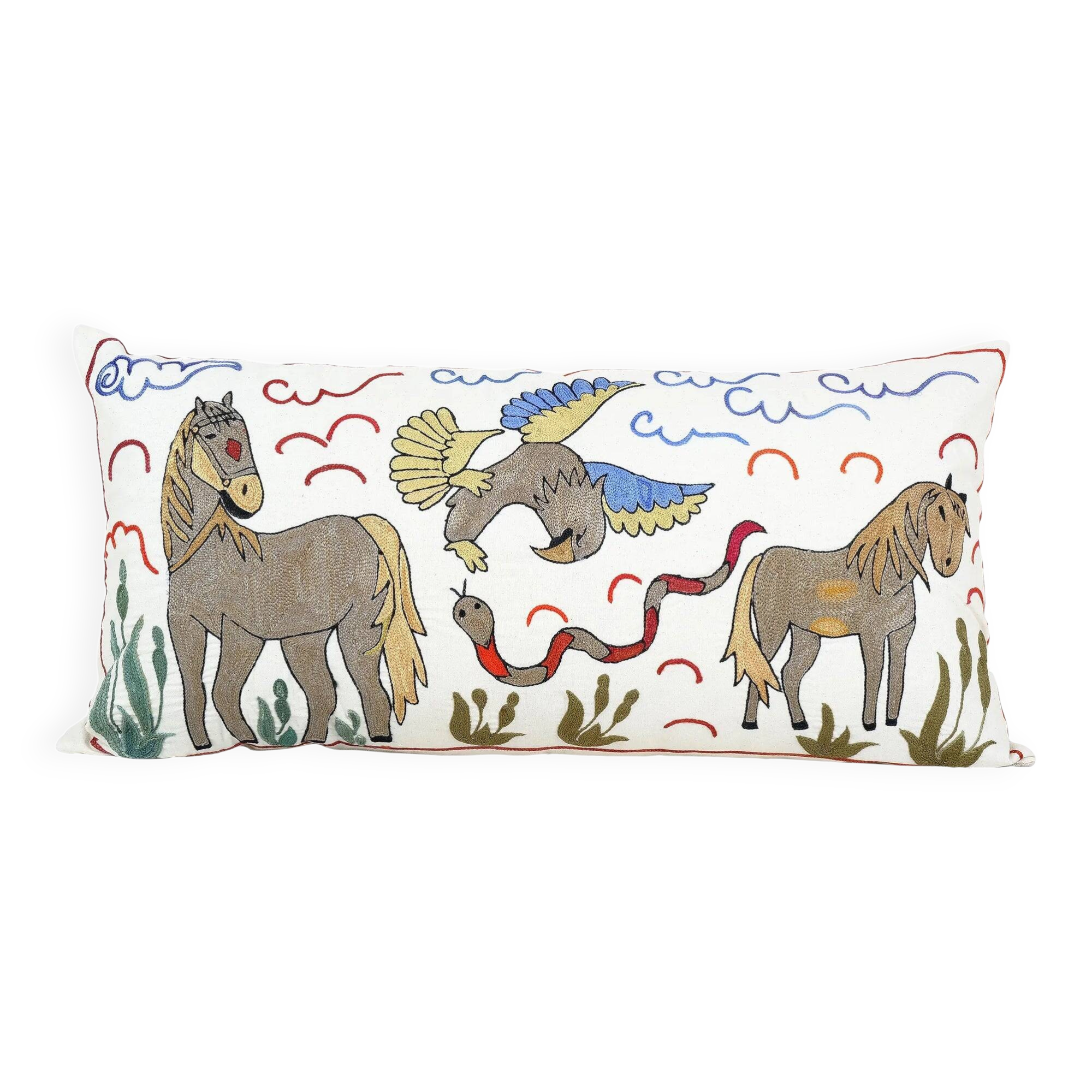 Vintage embroidered cushion cover 46x89 cm