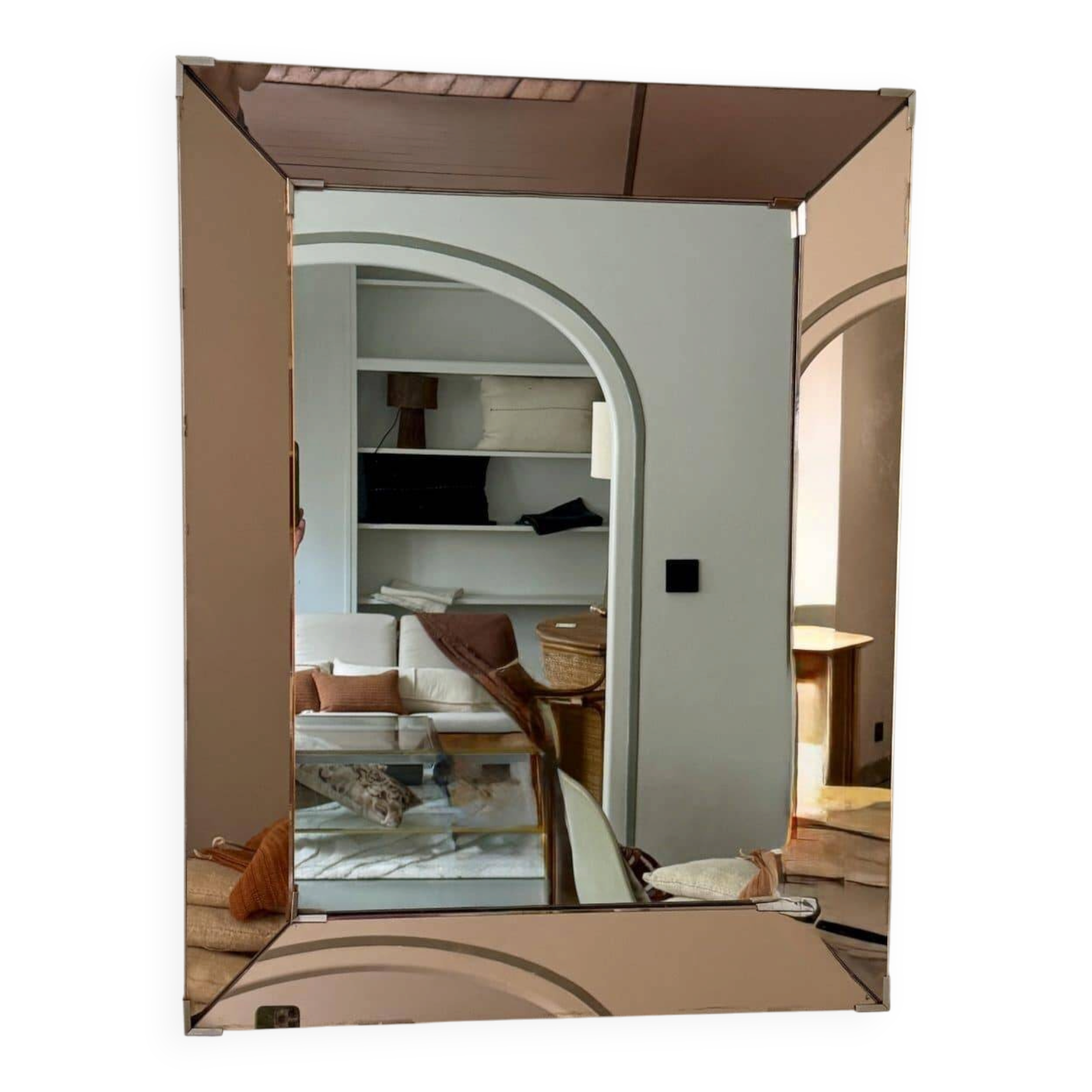 Faceted mirror with rose-coloured frame – Italy, 1980s