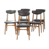 Set of 6 wooden and black leatherette chairs