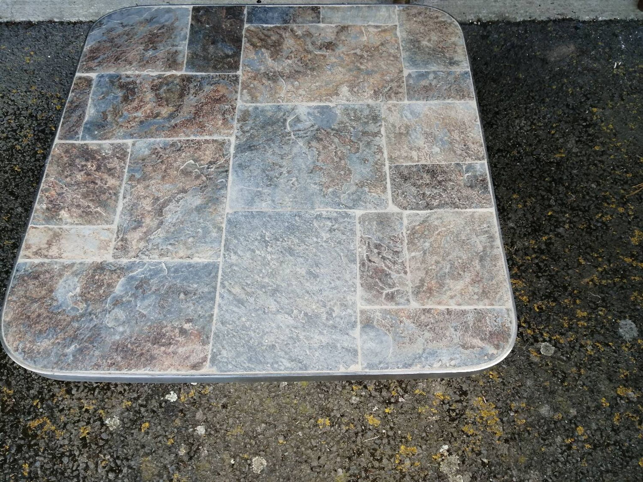 Metal and slate coffee table