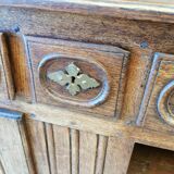 Old low buffet, 19th in rustic solid oak, carved and molded