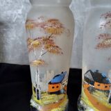Ancien : paires de vase en verre pâte de verre peint