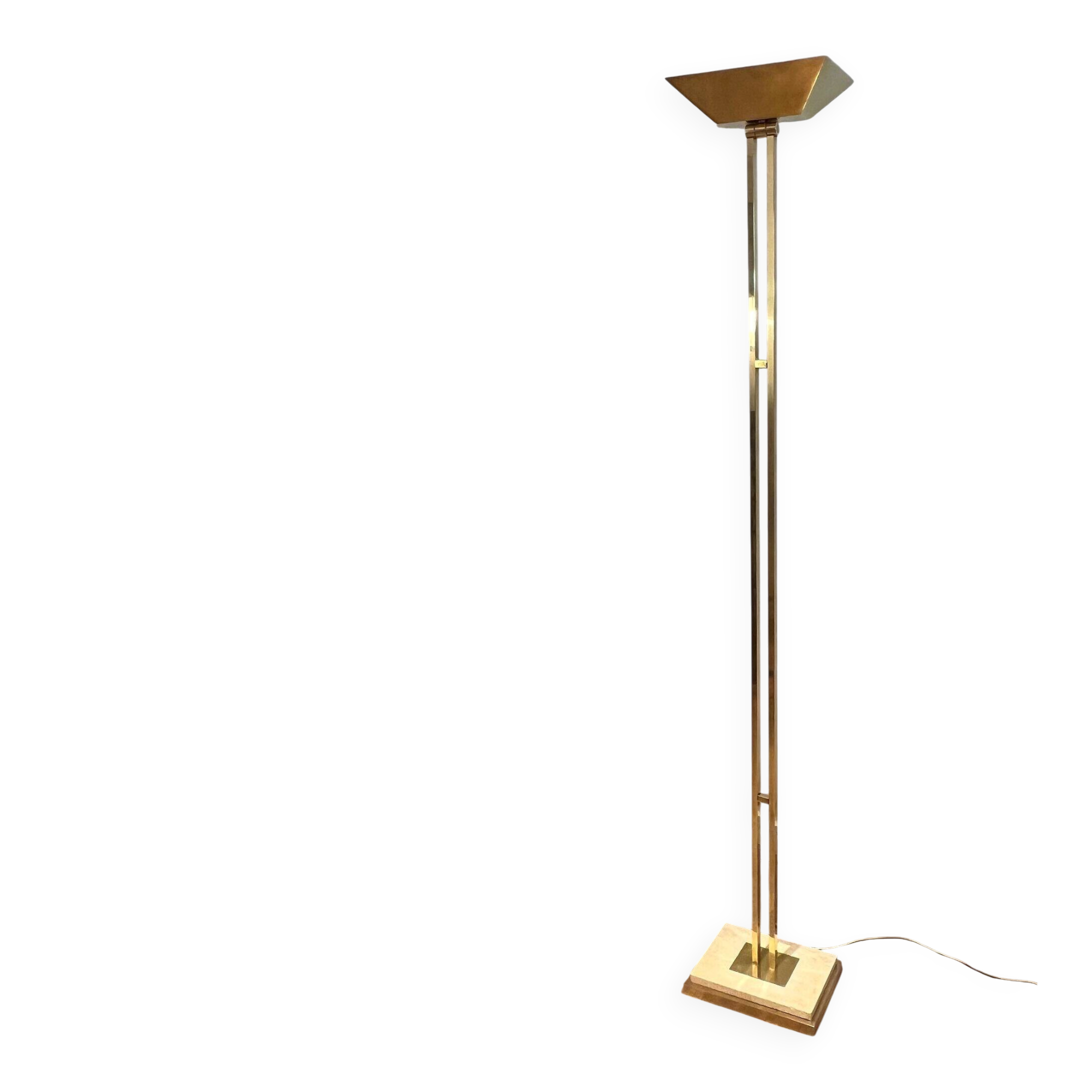 Brass Floor Lamp with Adjustable Reflector on a Timber Base