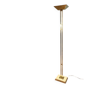 Lampadaire de Parquet en Laiton à Réflecteur Orientable sur Socle en Traver