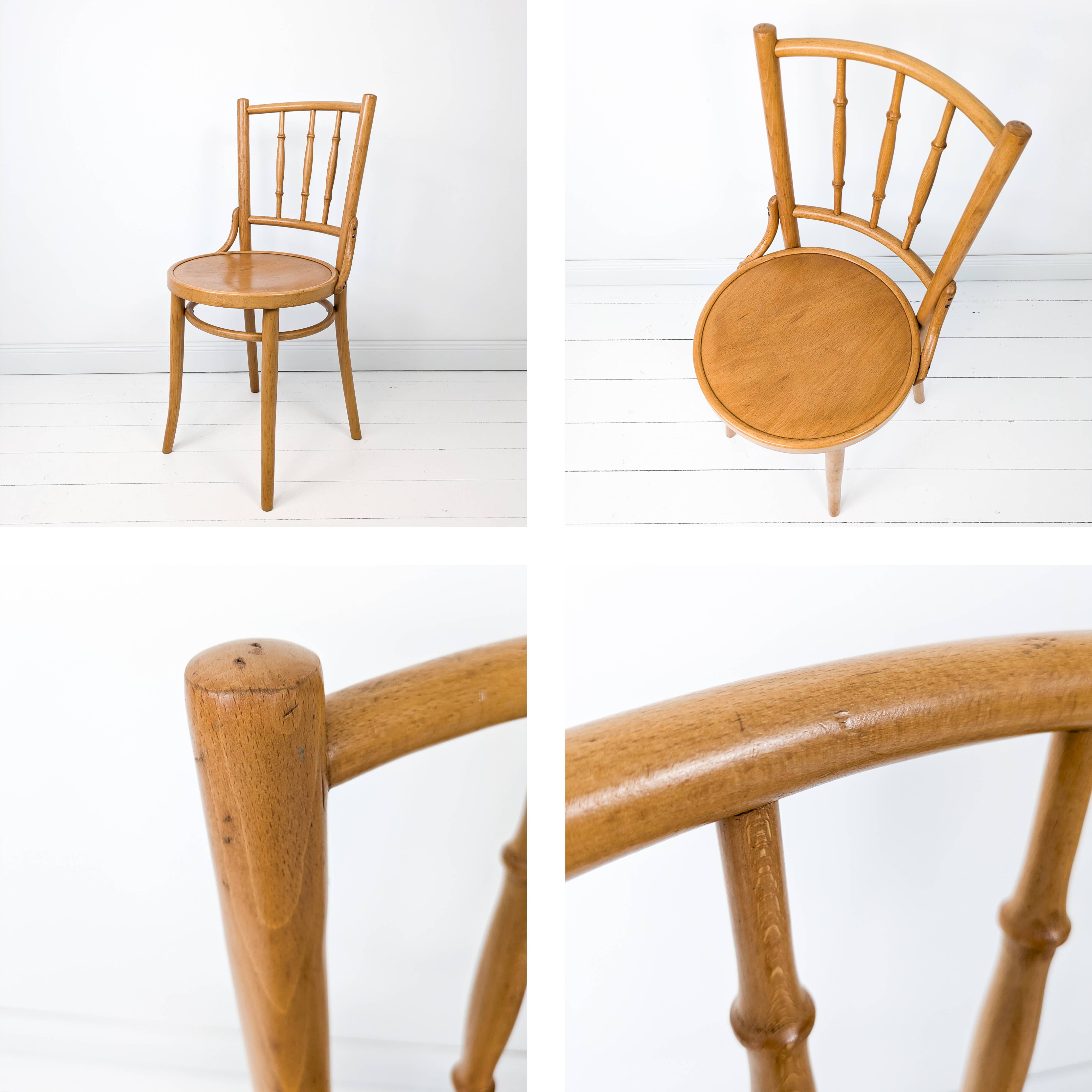 Vintage café chaise entretoises chaises chaise en bois Mid Century Retro Bistro chaise tournée ronde