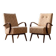 Restored bentwood armchairs by Jaroslav Šmídek, pair, Czechoslovakia, new beige patterned upholstery, 61 × 82 × 81 cm
