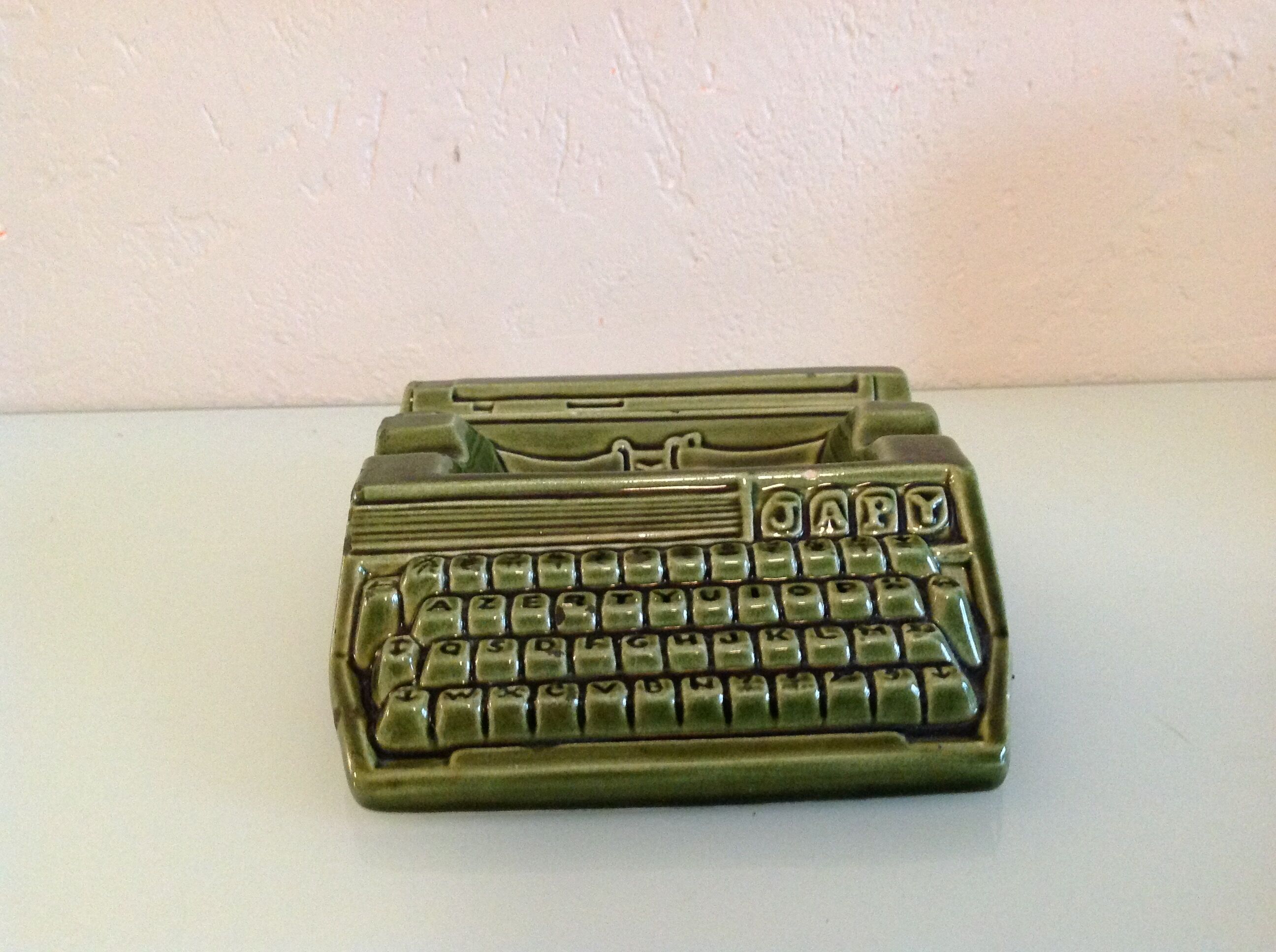 Japy advertising ashtray in olive green / vintage ceramic 50s-60s