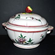Antique hand-painted earthenware tureen from Vieux Strasbourg Sarreguemines