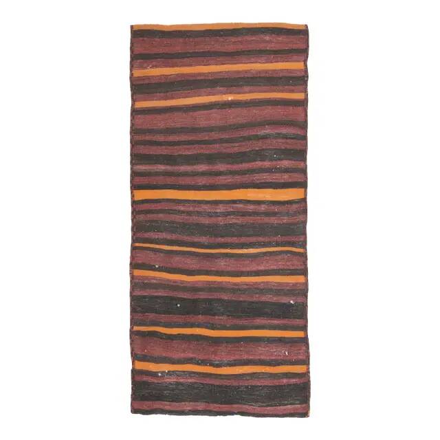 Vintage Turkish Striped Orange Purple Runner Rug 107x233