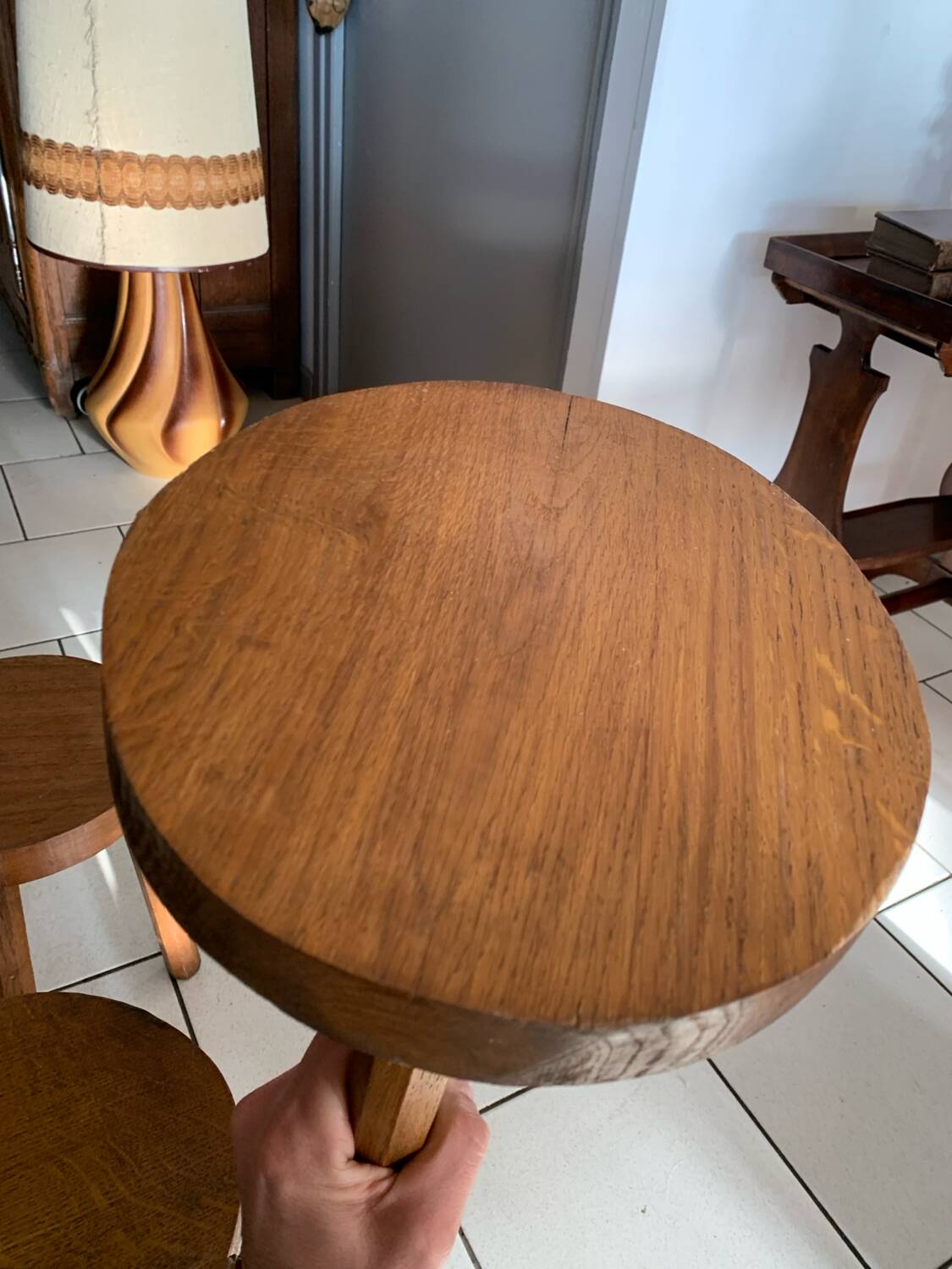 Lot of vintage wooden tripod stools