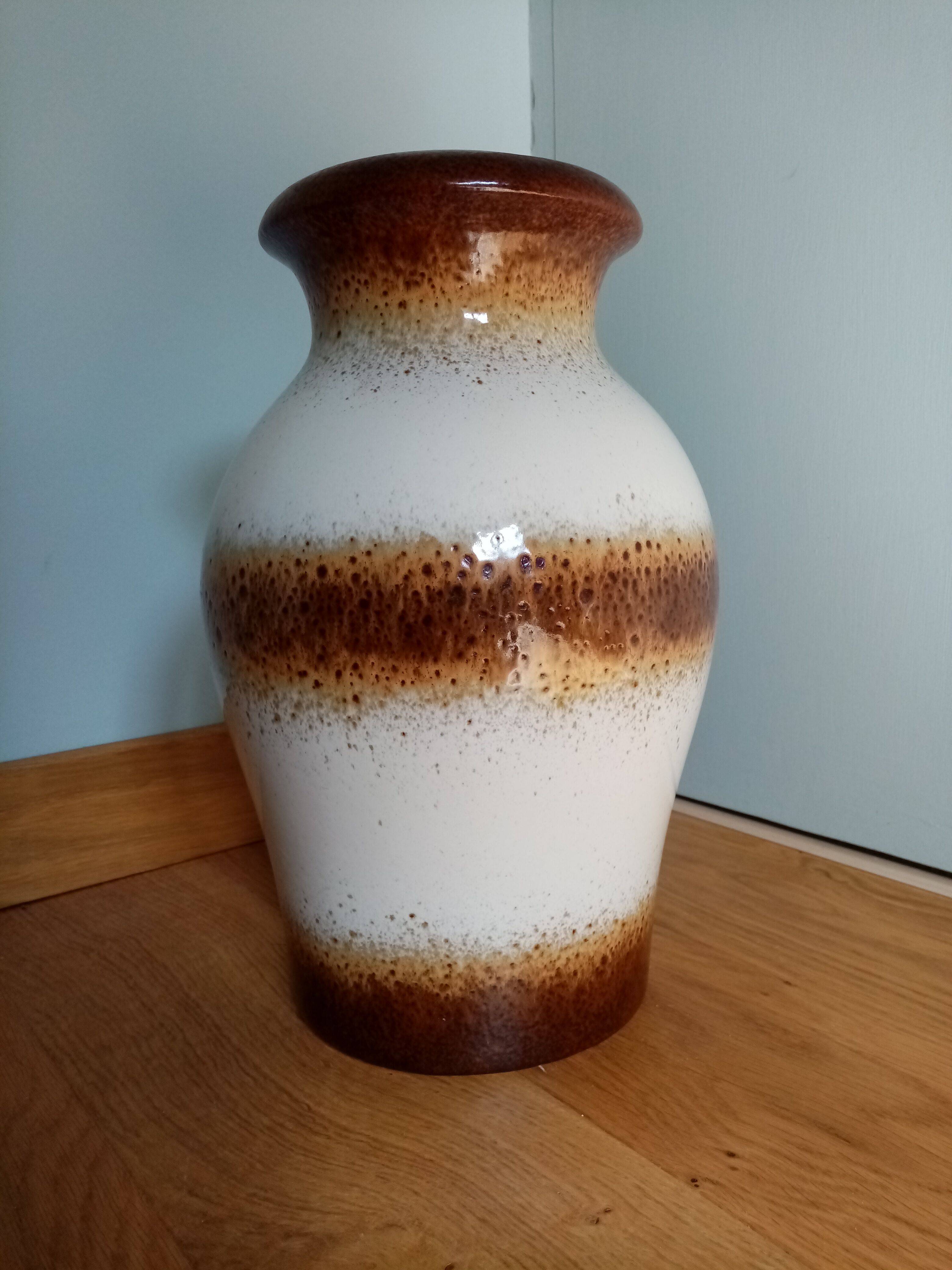 West Germany 290-34 vase in white and brown glazed ceramic