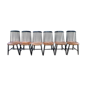 Series of 6 Chairs Nassjo Stolfabrik made of tinted black beech