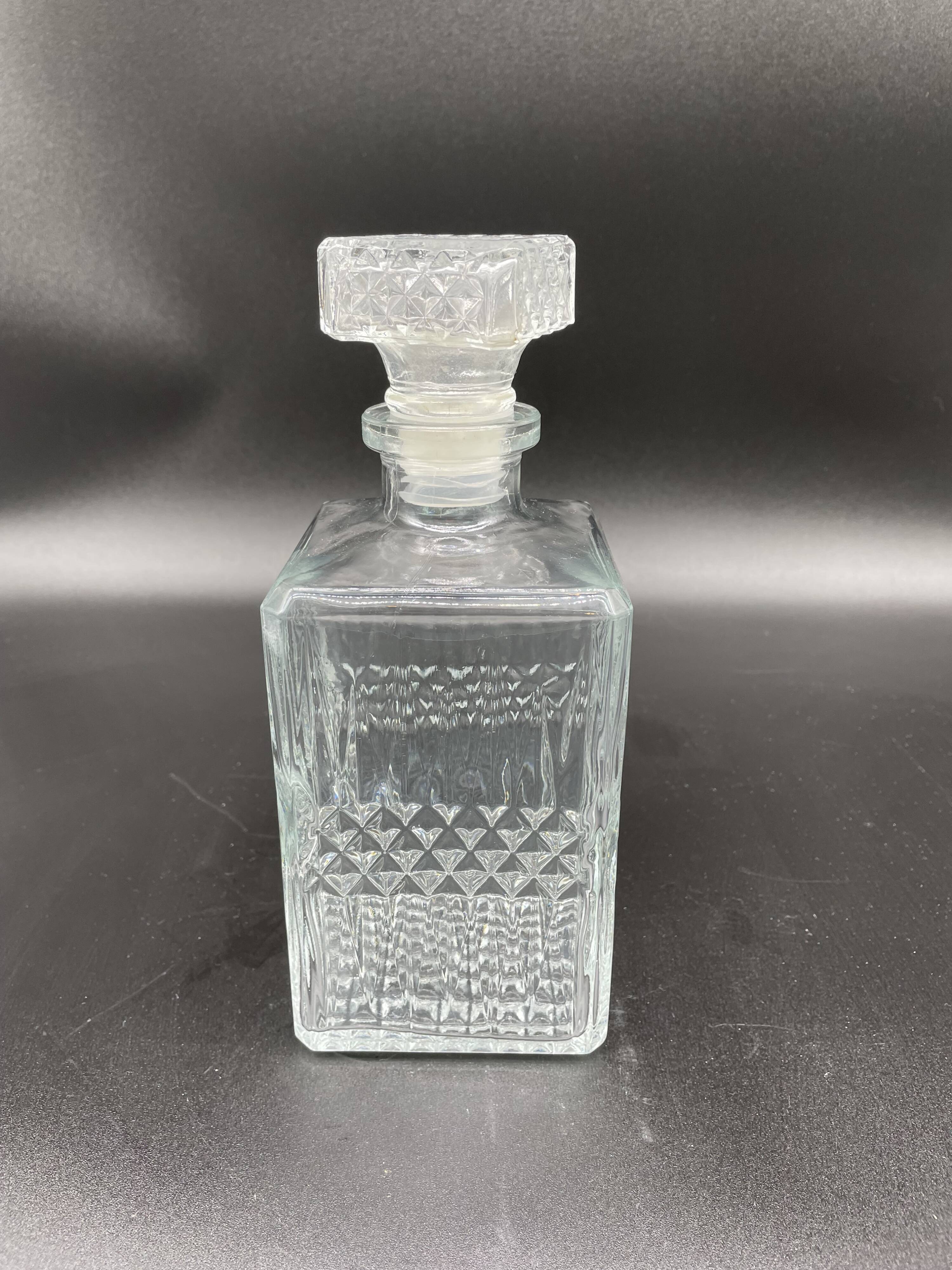 Vintage, whisky decanter, bottle, pitcher, cap, diamond decoration, spikes, 1960s, 1970s, Glass