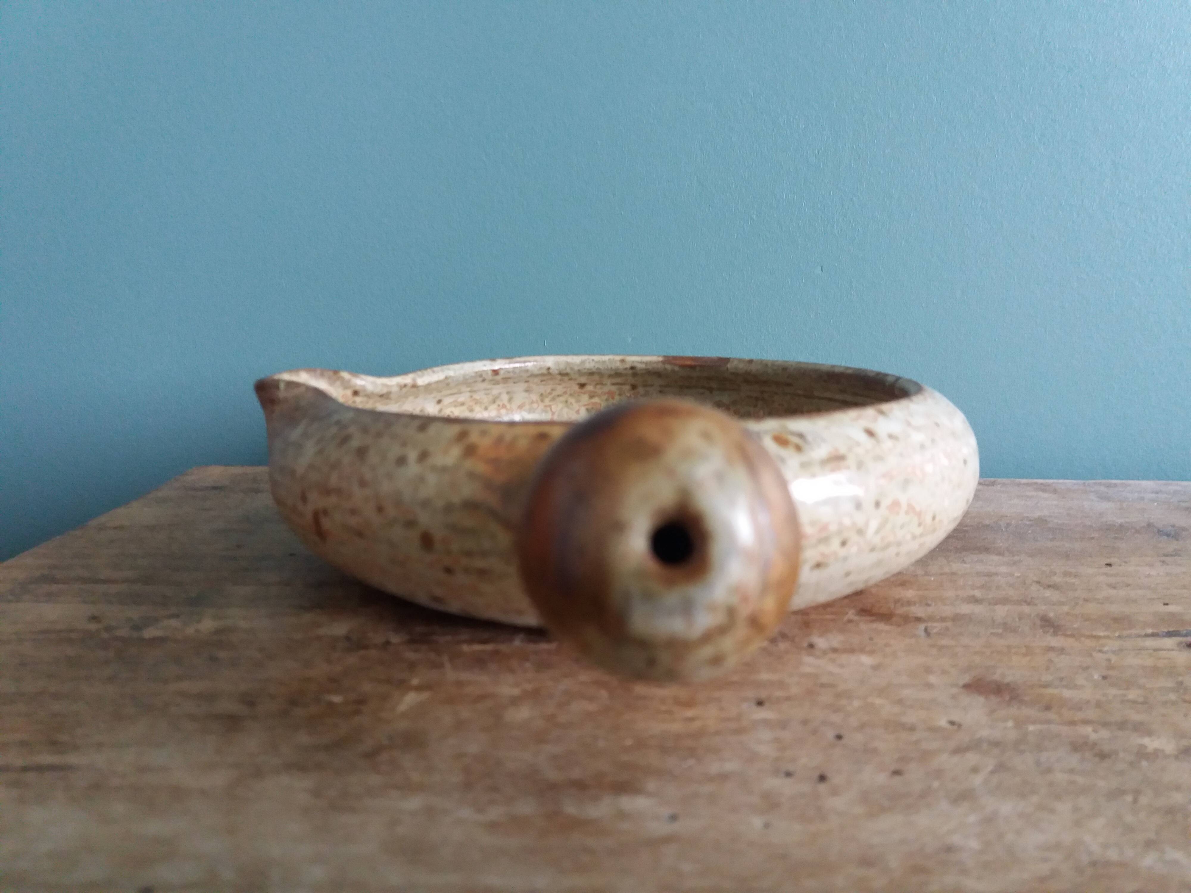Caquelon signed Jean-Pierre Prud'homme in Puisaye stoneware