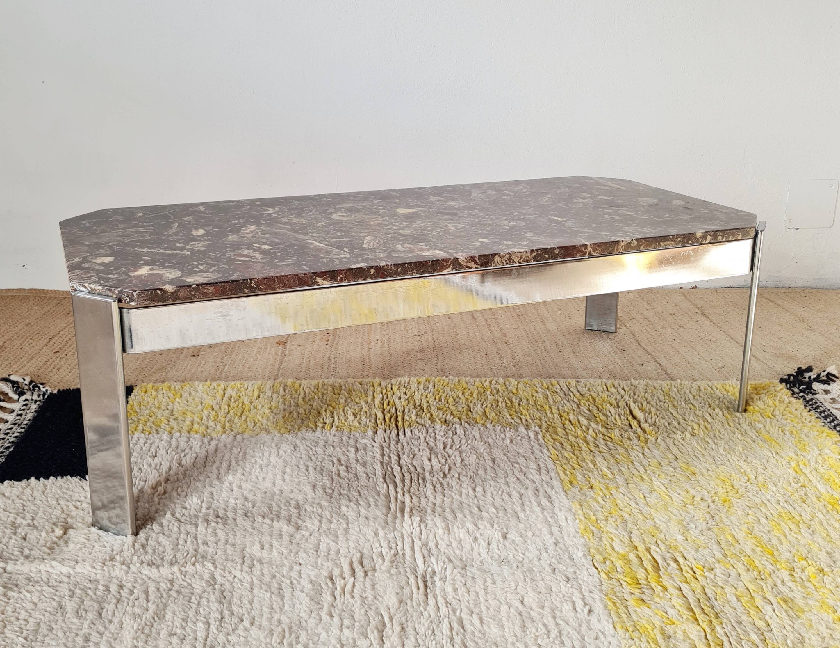 1970s marble and chrome metal coffee table