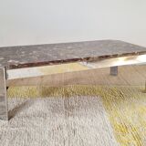 1970s marble and chrome metal coffee table