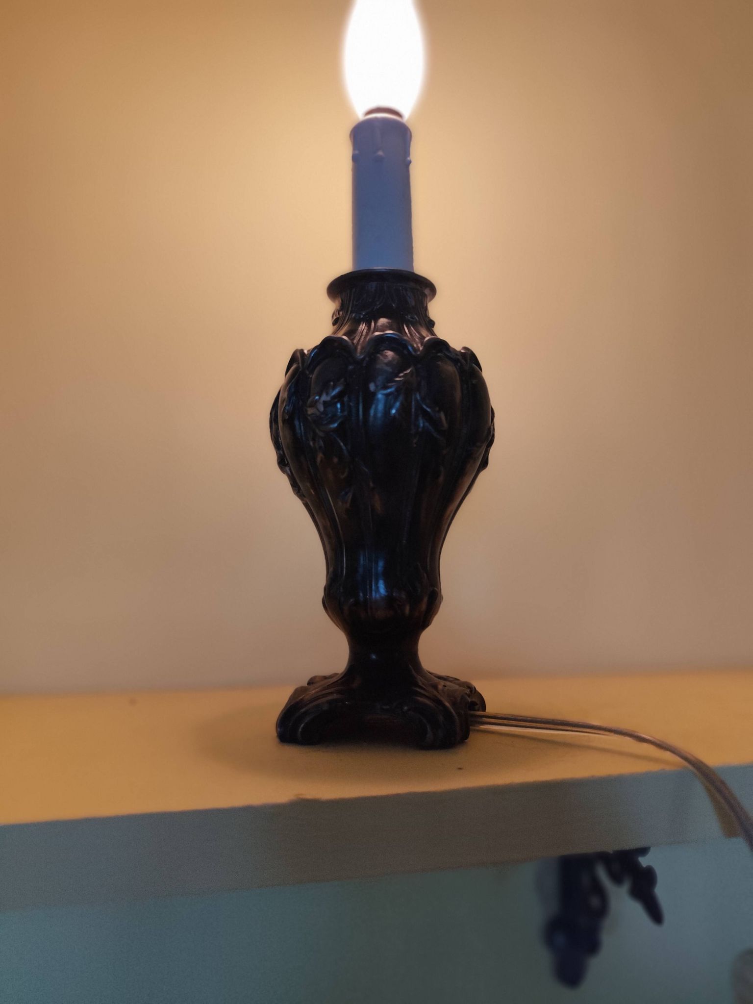 Art Nouveau pewter lamp base - faux candle