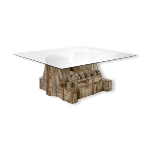 Table en teck ancien - verre