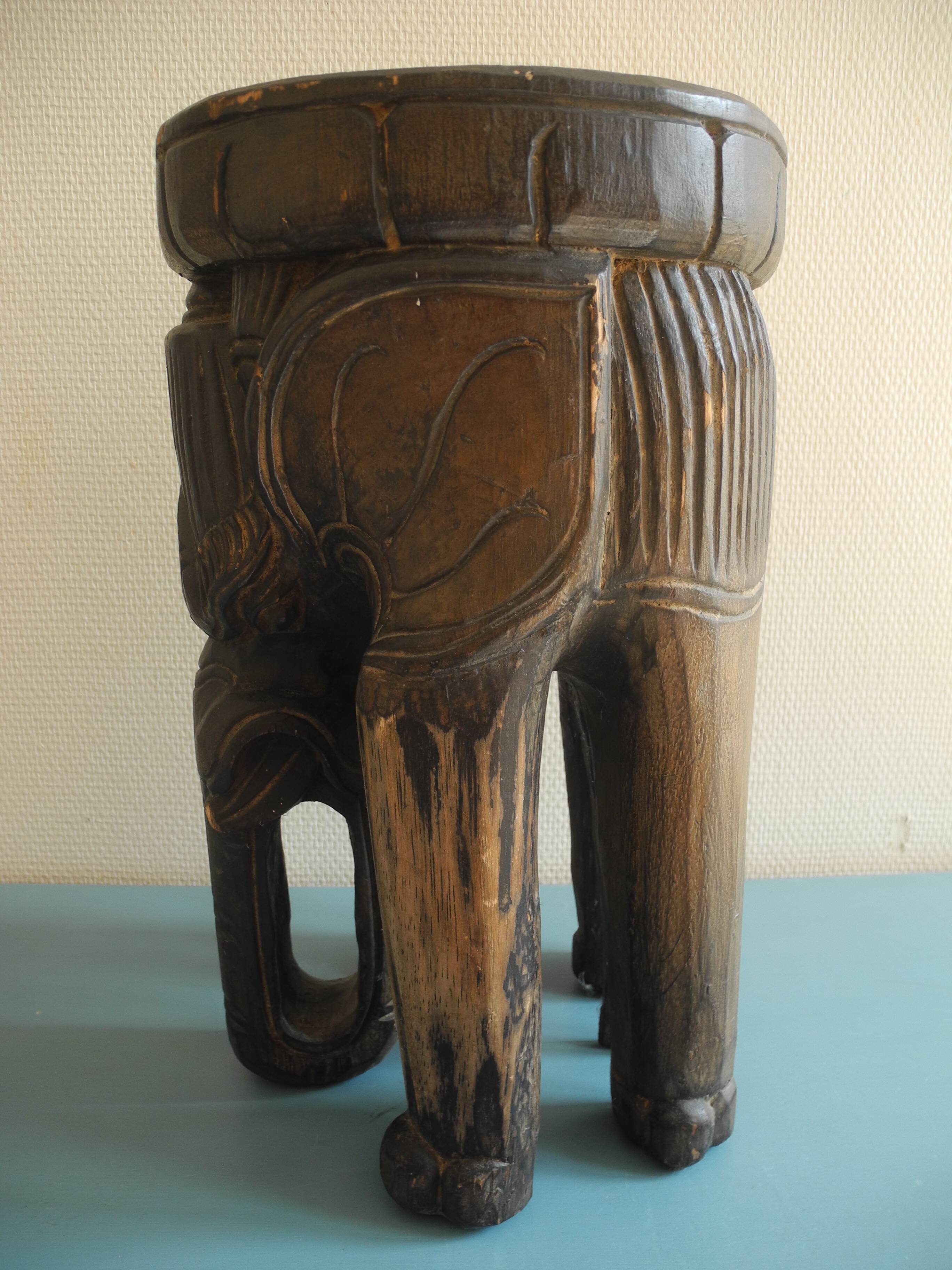 elephant stool plant holder vintage African art 50s