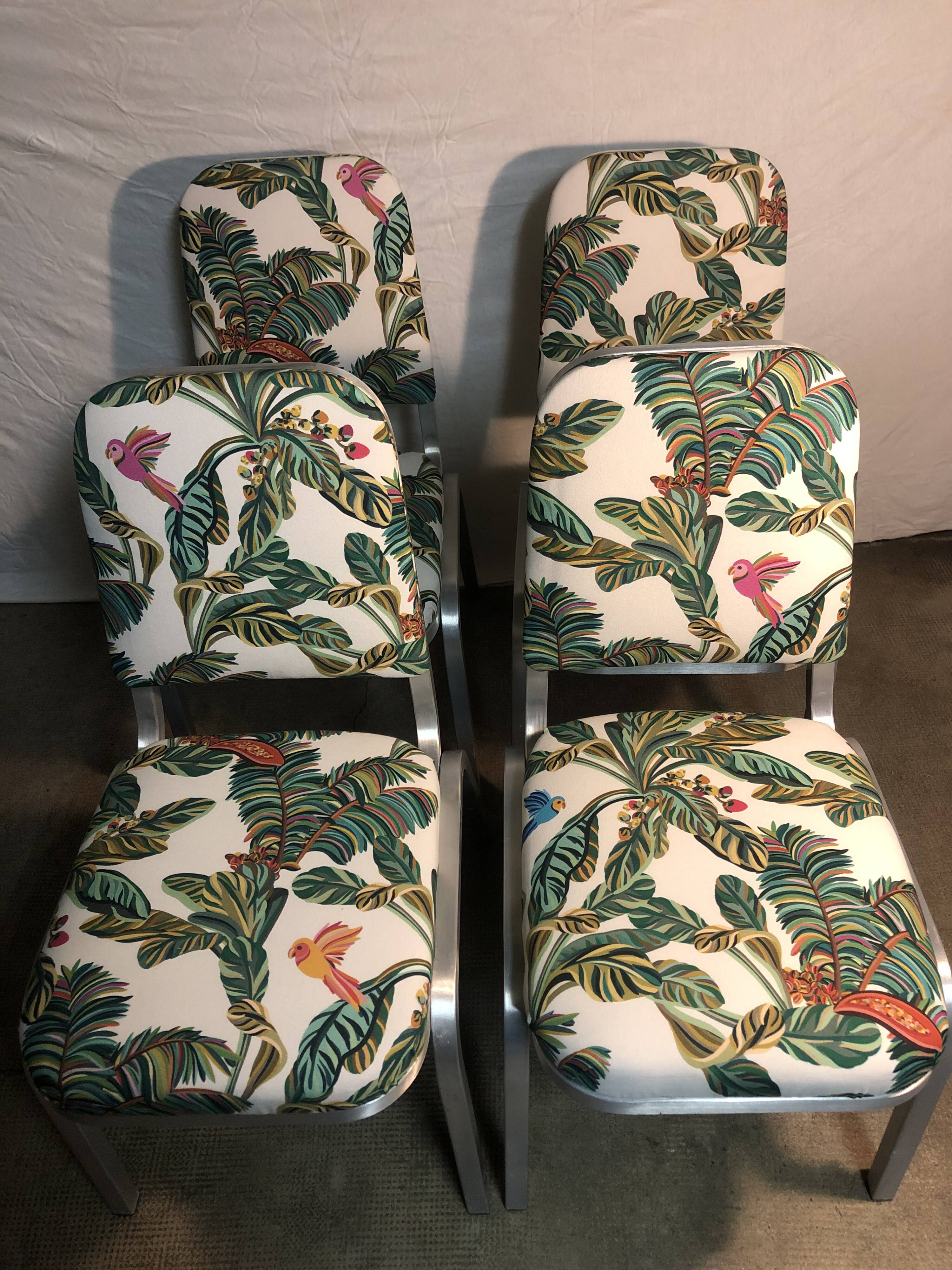 Aluminum chairs covered with Yasmine All overdose multicolor fabric Maison Thevenon arma Burgess