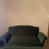 Green velvet bench with fringe