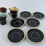 Porcelain coffee set - Porcelac - 6 cups + saucers - black and colors