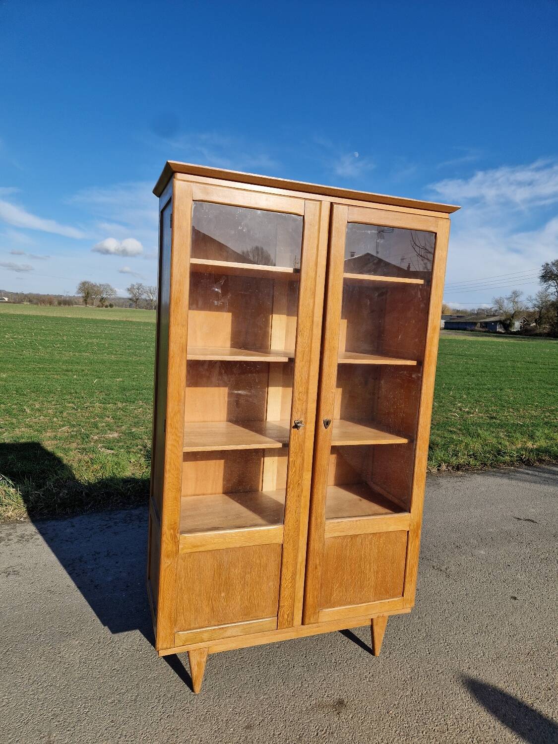 Ancienne Armoire Bibliothèque Parisienne Vitrée Pied Compas