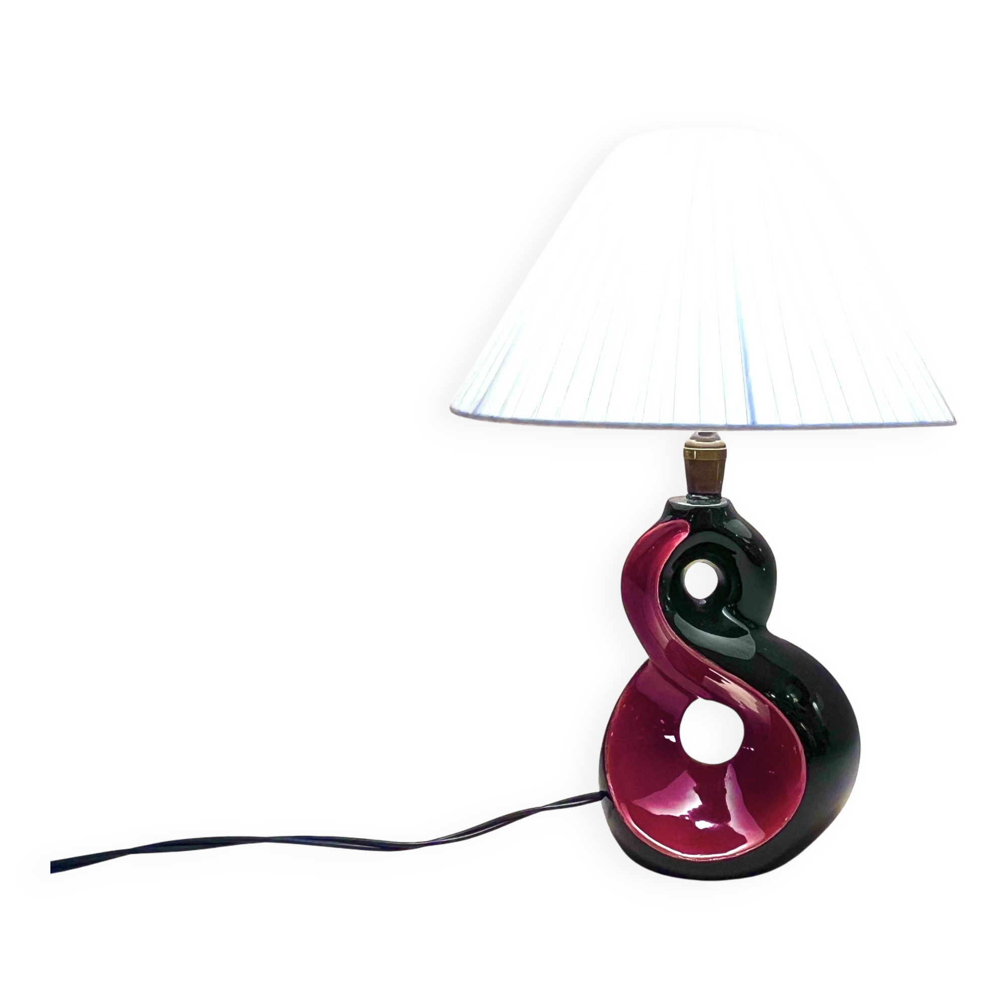 Red and black ceramic bedside lamp 8 Vallauris 50s 1950 vintage