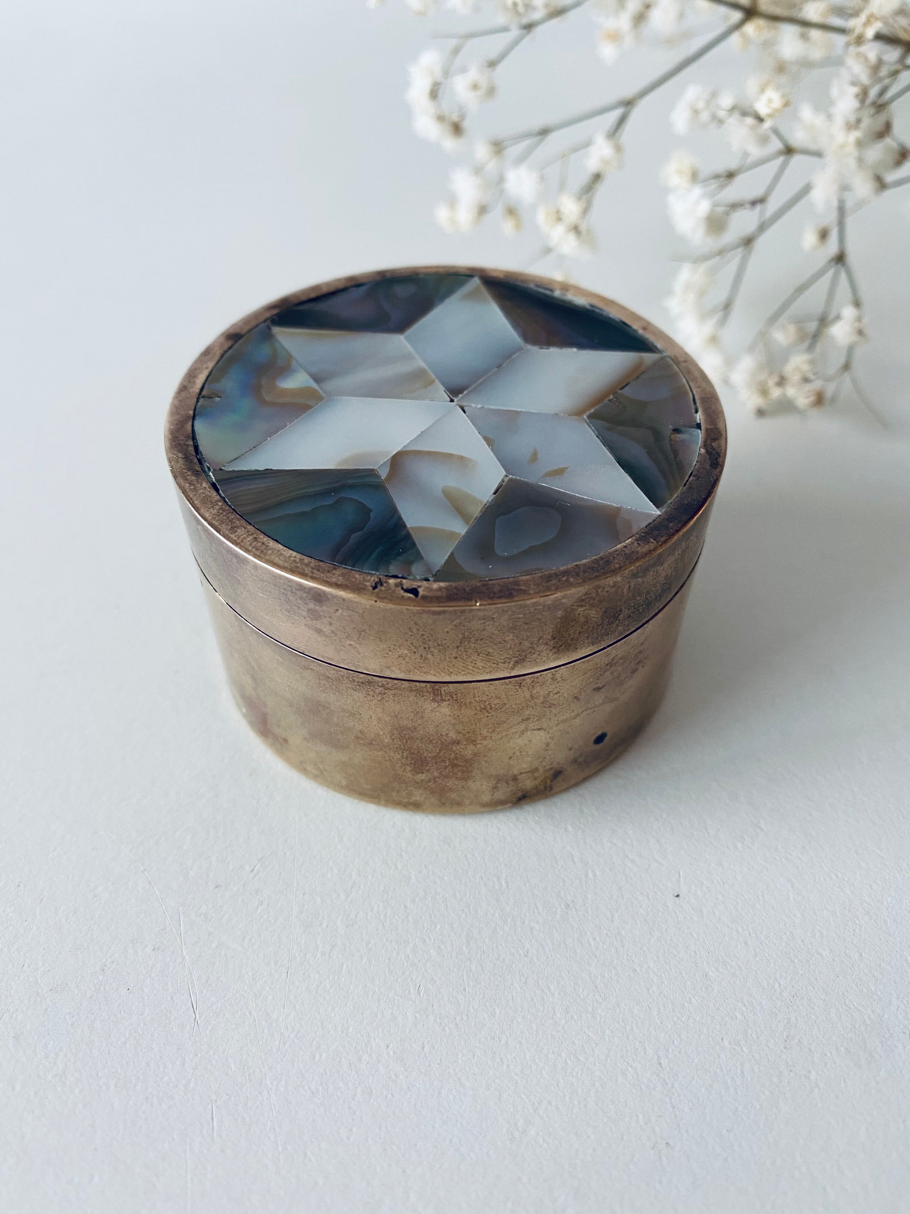 Vintage mother-of-pearl and brass box