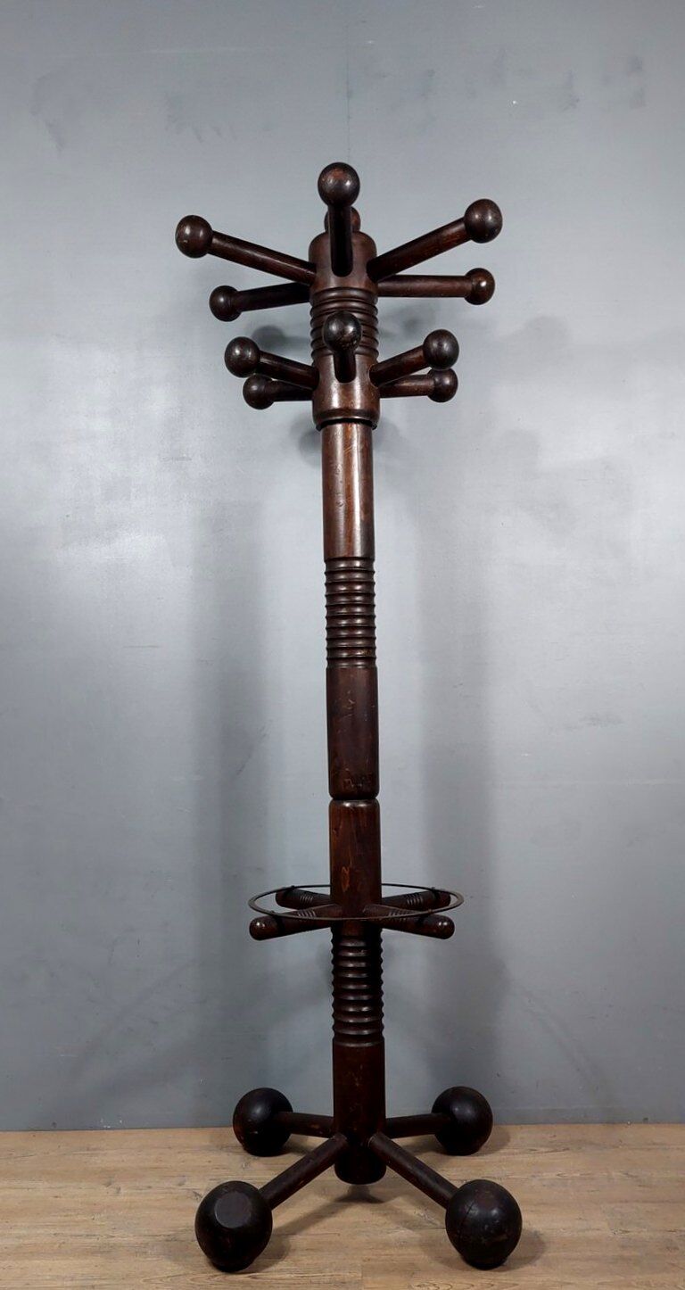 Art Deco style coat rack in stained oak around 1940