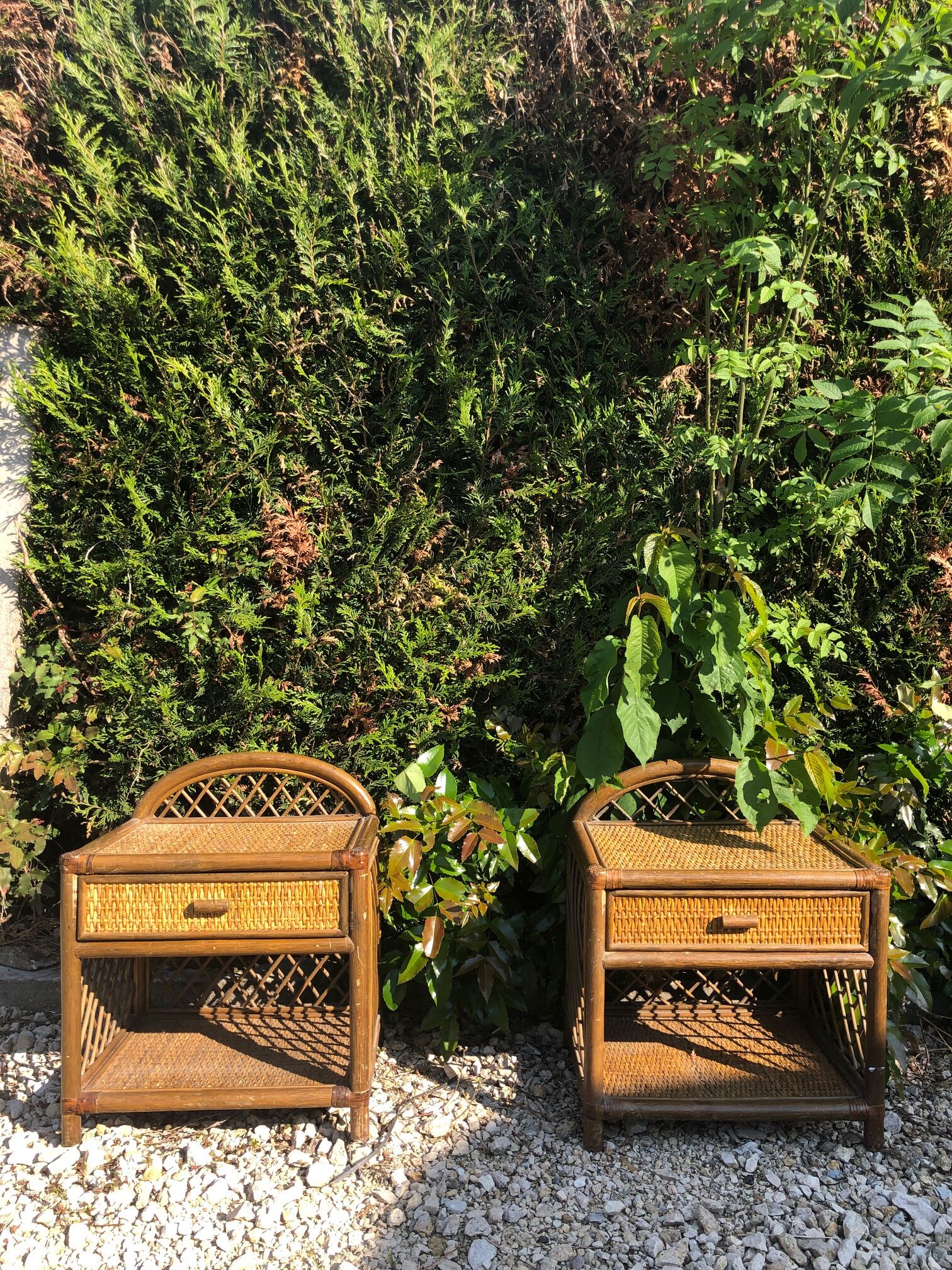 Pair of rattan bedsides