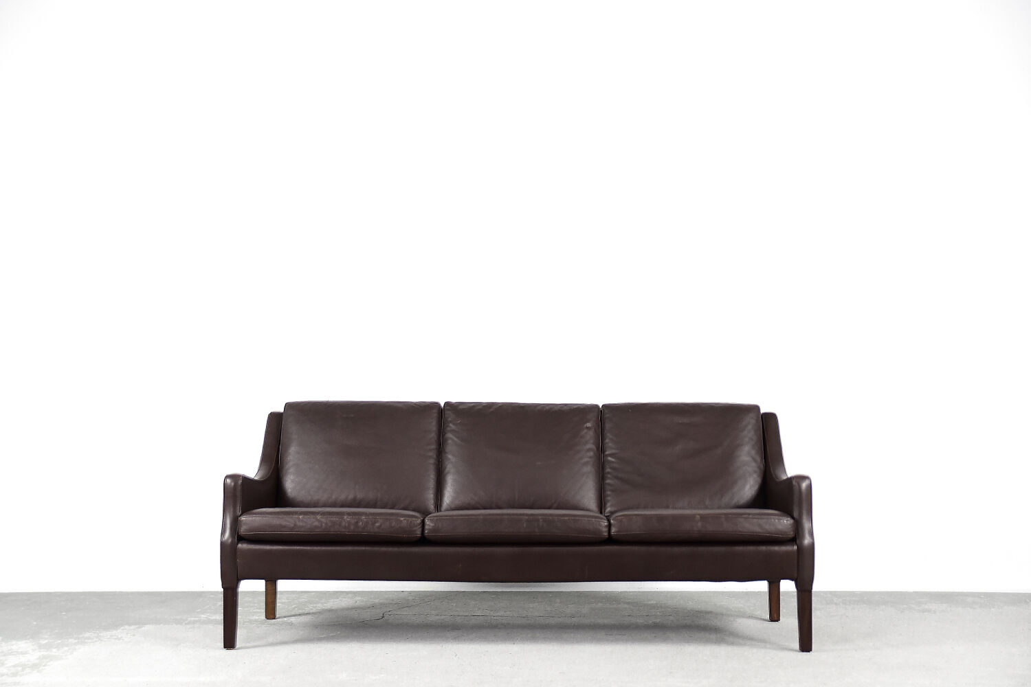 Mid-Century Modern Vintage Danish 3-seater Chocolate Leather Sofa, 1960s