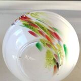 Blown Murano/White Opaline Art glass vase, polychrome smoke scroll inclusions. 28.5 x 14 cm