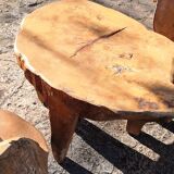 Salon 2 fauteuils & table basse en orme design brutaliste 1950