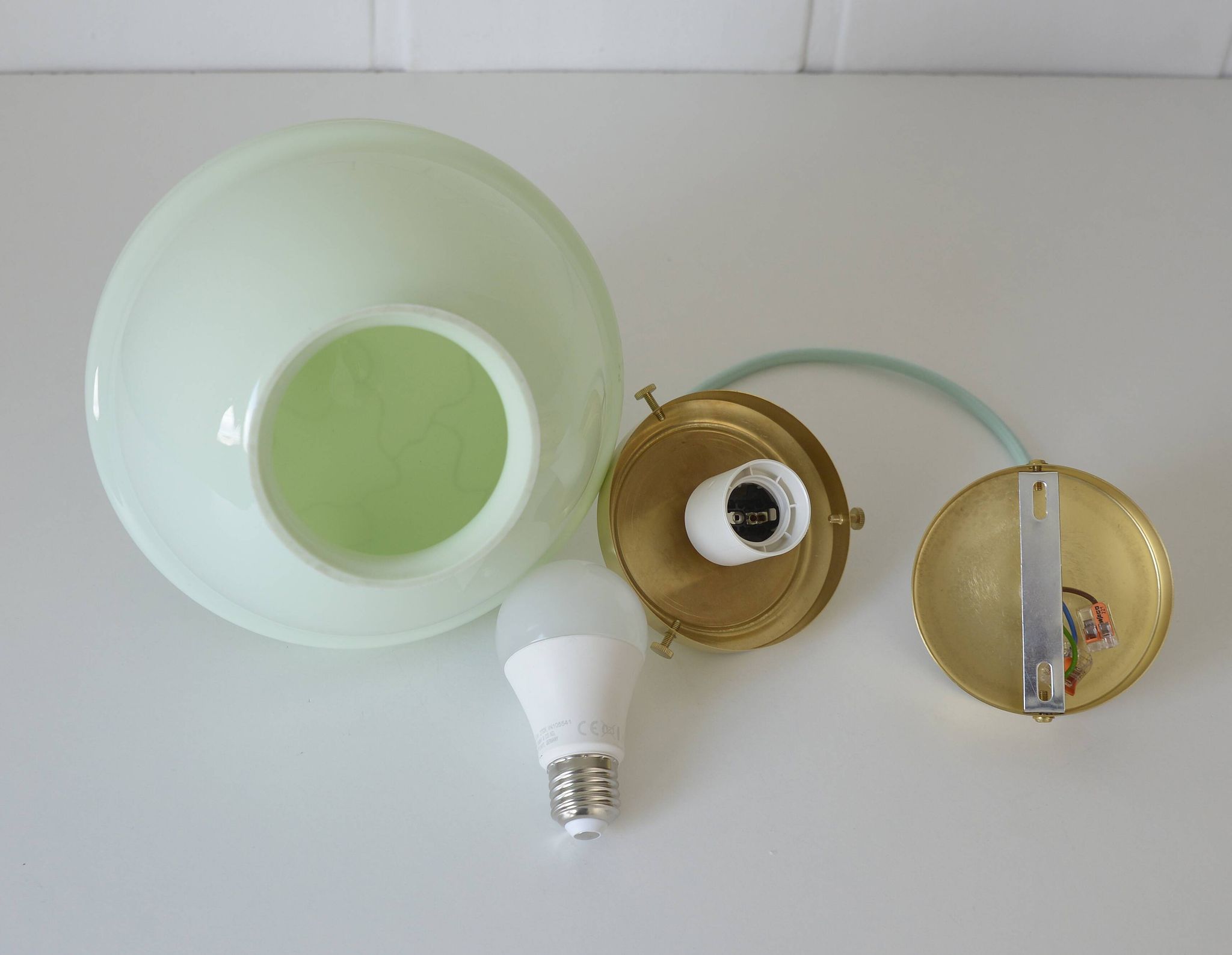 Suspension Art Déco Redesign Antique Vert Menthe Lampe Suspendue Années 1930