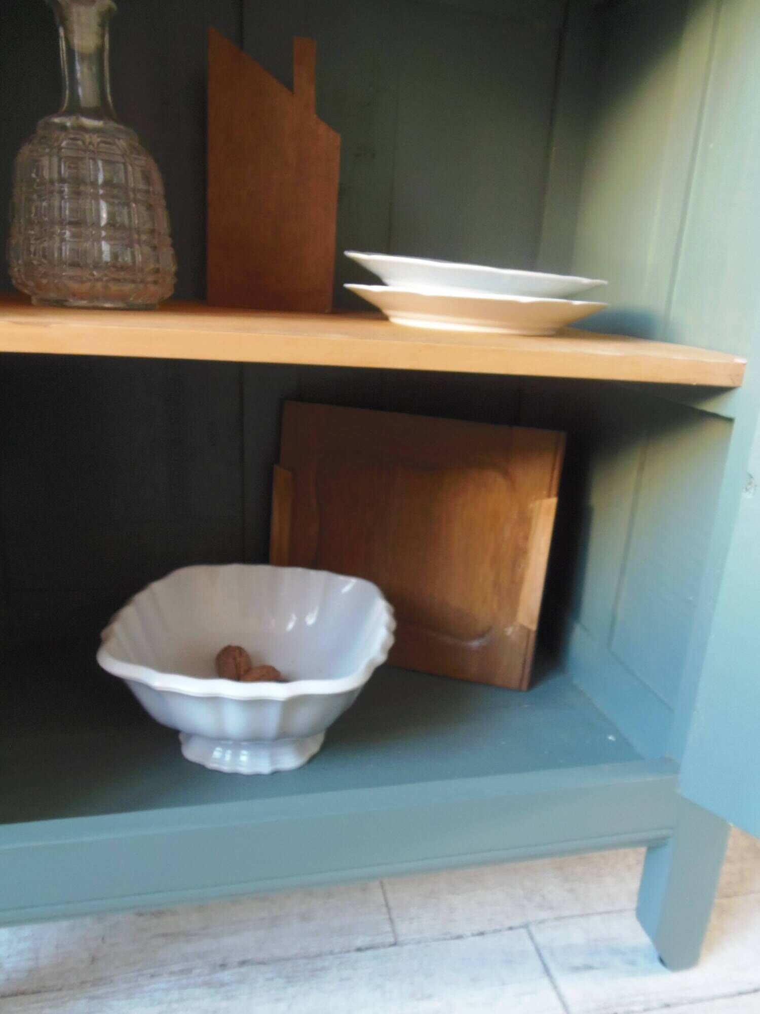 Vintage 1-door Parisian wardrobe re-enchanted in smoky green.