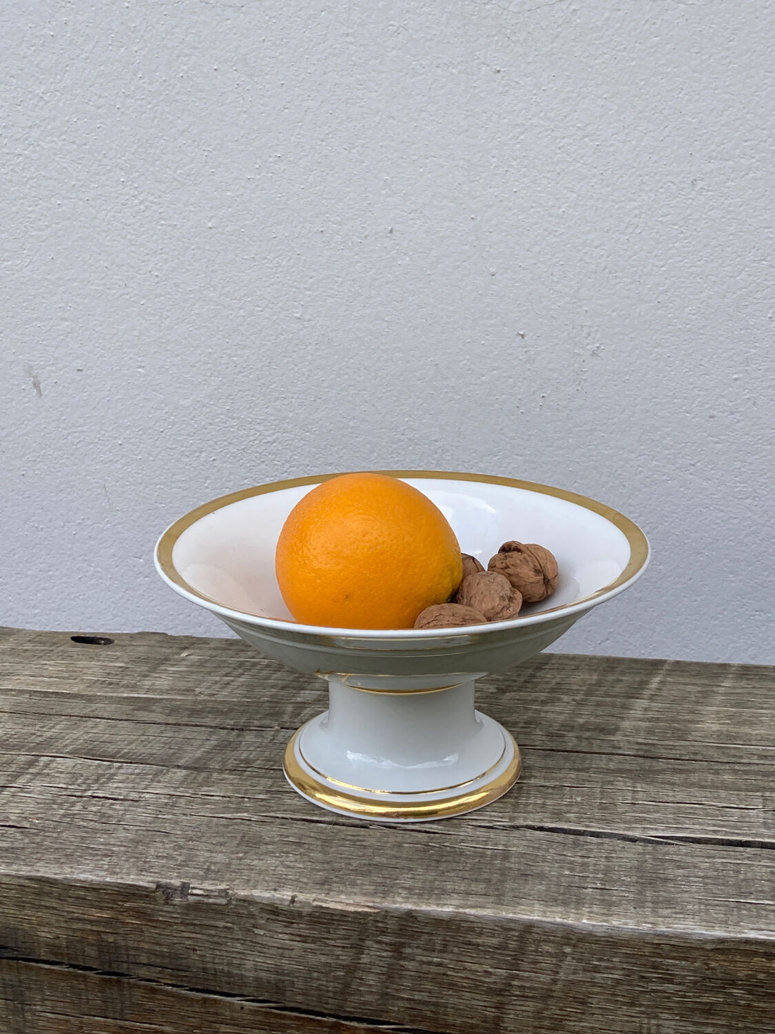 Antique monogrammed white and gilded porcelain compotier