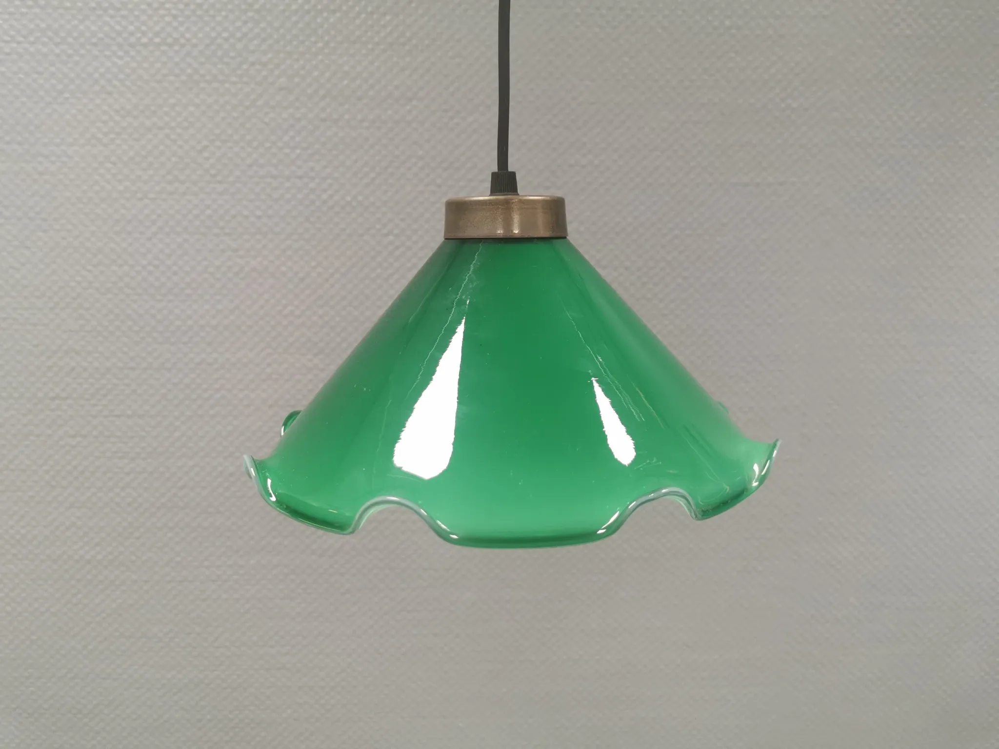 Small hanging lamp with double-layered glass, brass top, 1980s Denmark