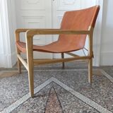 Havana armchair in teak and cowhide leather