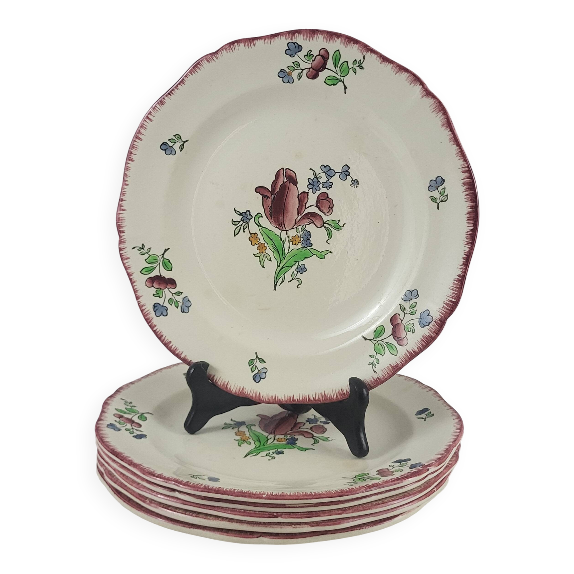 6 Gien earthenware dinner plates, Lorraine pattern
