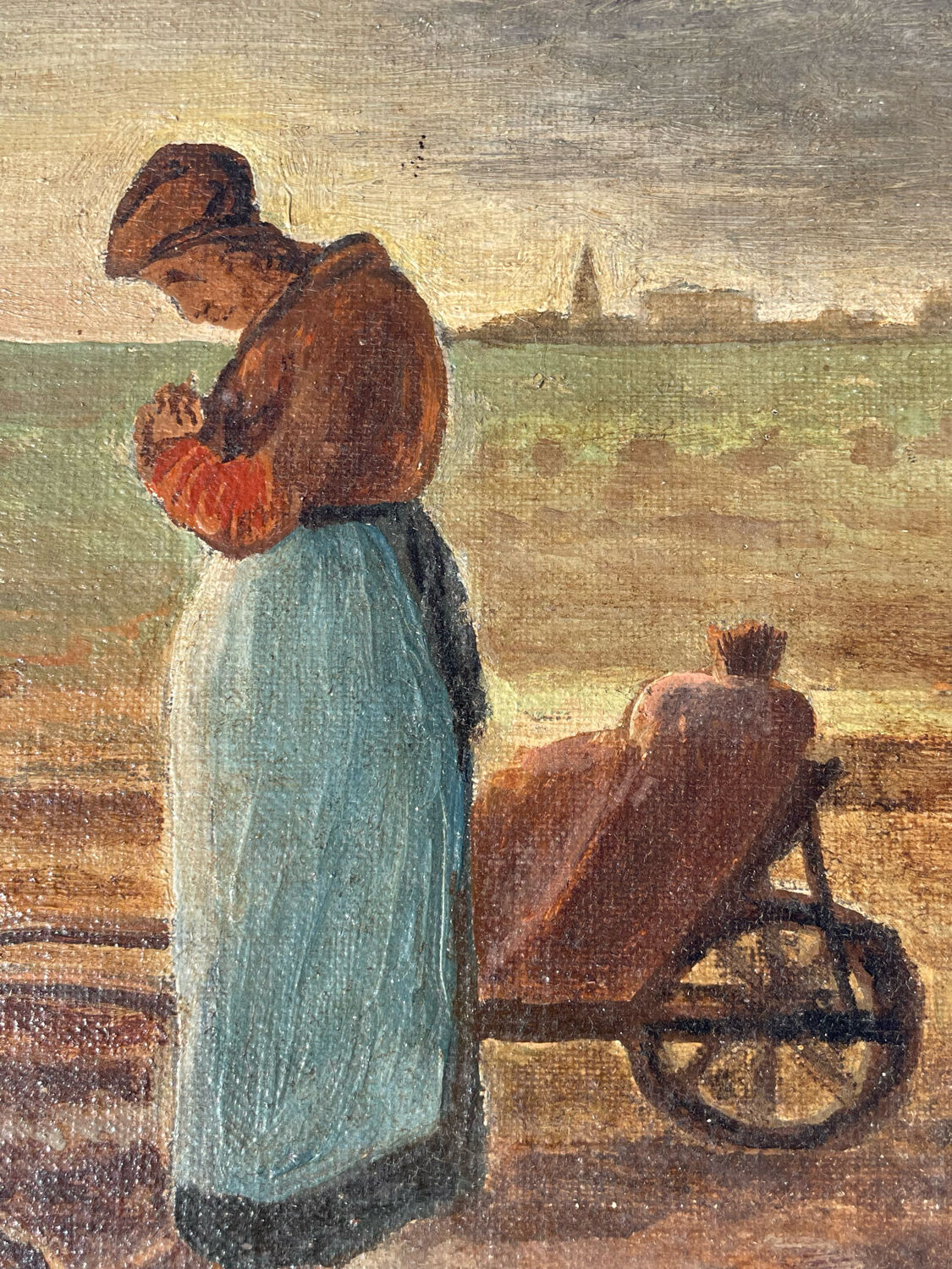 Tableau peinture étude de l’angelus de millet fin xixe, début xxe Selency