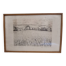 Gravure originale d'André Jacquemin (1904-1992), paysage de champ de blé, haute-marne, 1982