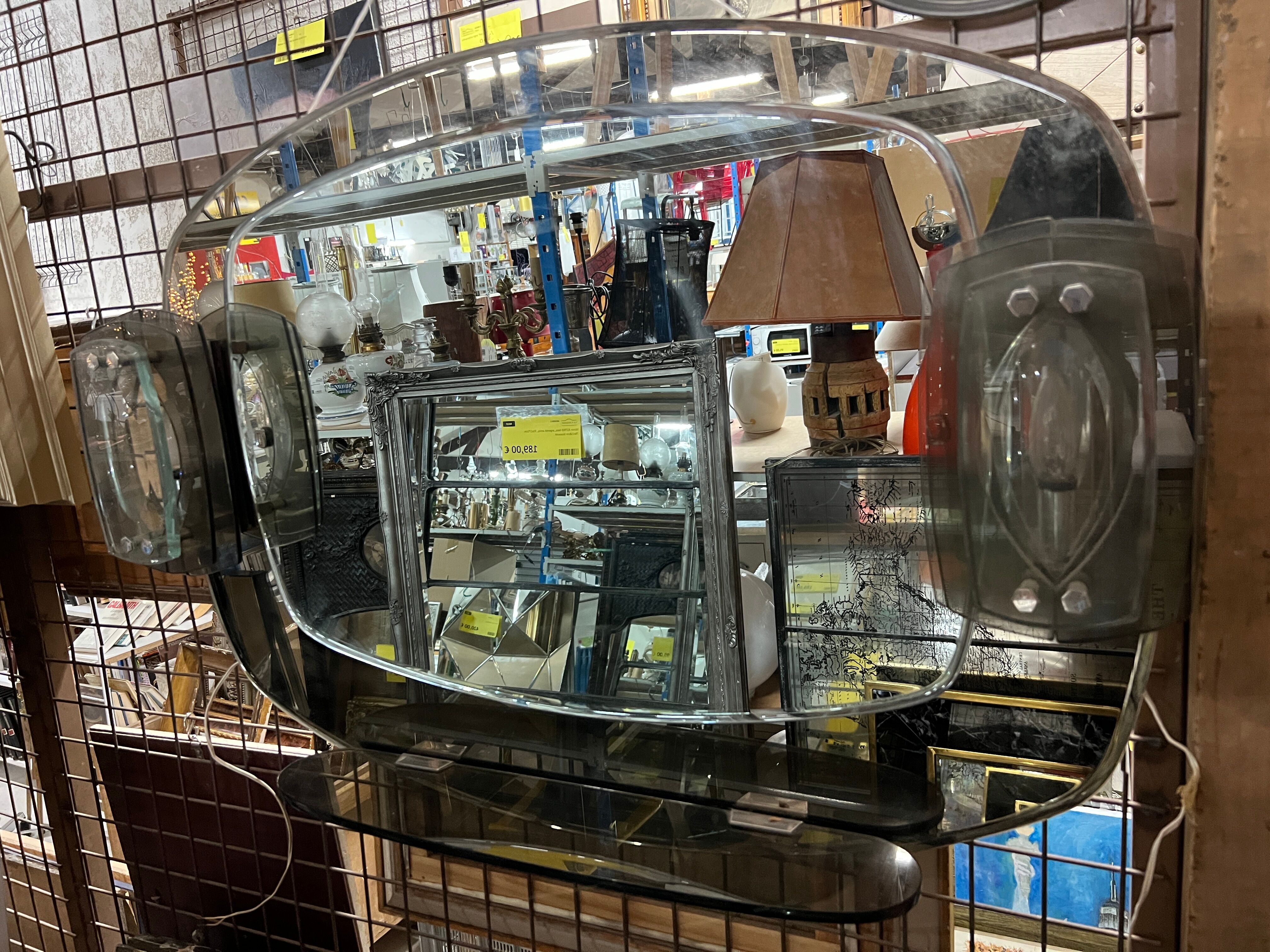 Mirror with contour smoked glass 60/70s