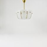 J.T. Kalmar Petite curved suspension basket, brass and glass, Austria, 1950s