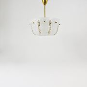 J.T. Kalmar Petite curved suspension basket, brass and glass, Austria, 1950s