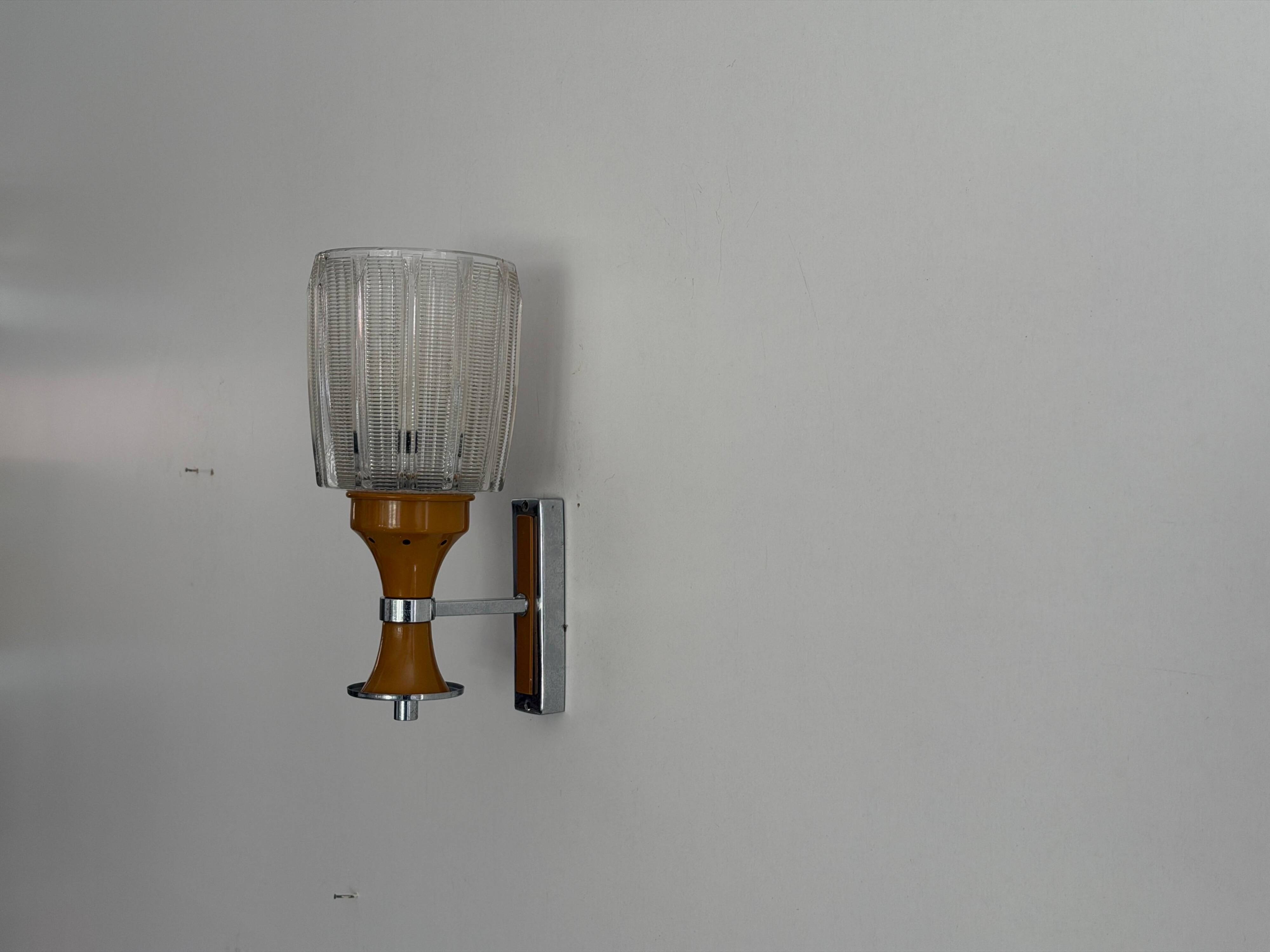 Mid-century glass and brown metal wall light, 1960, Italy